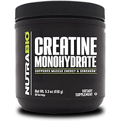 NutraBio Creatine Monohydrate - Micronized and Pure Grade - Supports Muscle Energy and Strength - 150 Grams - Unflavored, HPLC Tested 150g