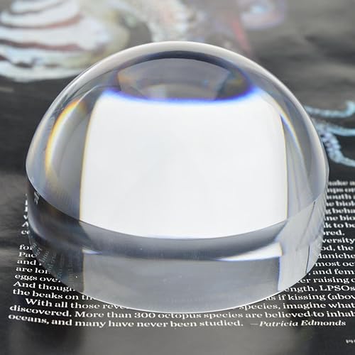 YOCTOSUN 3 Inch Acrylic Dome Magnifier 5X Paperweight Reading Magnifying Glass Optical Half Ball Lens with Nice Box and Polishing Pouch80mm