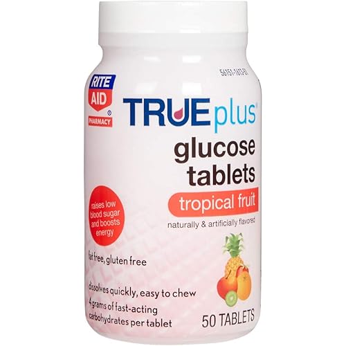 Rite Aid Glucose Tablets, Tropical Fruit, 50 Count | Blood Sugar Support Supplements for Diabetics