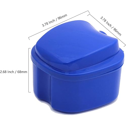 KISEER 2 Pack Colors Denture Bath Case Cup Box Holder Storage Soak Container with Strainer Basket for Travel Cleaning Light Blue and Blue