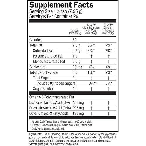 Barlean's Omega Pals Lipsmackin' Citrus Omega 3 Fish Oil Supplements with 750 mgs of EPADHA - All-Natural Flavor, Non-GMO, Gluten Free - 8-Ounce
