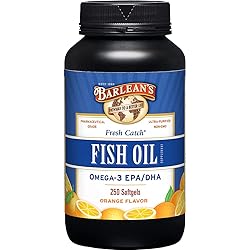 Barlean’s Omega 3 Fish Oil Supplements with Orange Flavor - 1000mg Softgel with 680mg EPA DHA Ultra Purified, Pharmaceutical Grade, Triglyceride Form Fish Oil - Non-GMO, Gluten-Free - 250 Softgels
