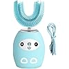 Electric Toothbrush with U-Shaped Toothbrush, Whitening Massage Toothbrush, Electric Toothbrush Cartoon Shape 360 Degrees Cleaning 3 Modes Kids Automatic Ultrasonic Toothbrush for Toddler - Blue B