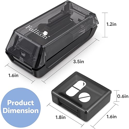 Fullicon Pill Cutter for Small or Large Pills, Pill Splitter with V-Shape Holder, Medicine Slicer with Sharp Blade,Tablet Splitter with Two Large Pill Organizers-Black