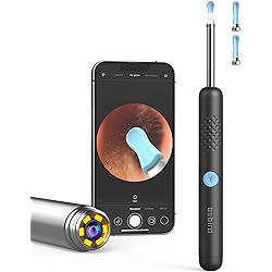 BEBIRD® R1 Ear Wax Removal Tool with Otoscope 1080P, Ear Cleaner with 2 Sprial Silicone Ear Scoops, Ear Camera with 6 LED Light for Ear Cleaning, Compatible with iOS, Andriod, Black