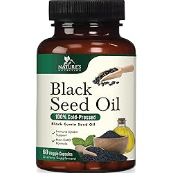 Black Seed Oil Capsules 1000mg, Premium Cold Pressed Nigella Sativa Black Cumin Seed Oil, Immune Support and Digestion Support from Vegan, Non-GMO, Blackseed Oil Softgel Supplement - 60 Capsules