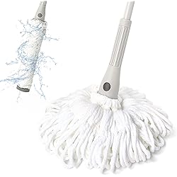 Self Wringing Mop for Floor Cleaning with 2 Reusable Heads, ZUBULUN Easy Squeeze Twist Mop with 51 Inches Long Handle and Top Scouring Pad, Wet Mops for Hardwood, Vinyl, Tile