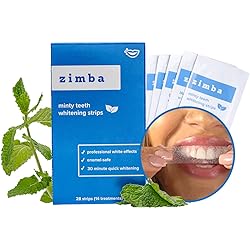 Zimba Teeth Whitening Strips Vegan Whitening Strip Enamel Safe Teeth Whitening Hydrogen Peroxide Teeth Whitener for Coffee, Wine, Tobacco, and Other Stains, 28 Strips 14 Day Treatment, Mint