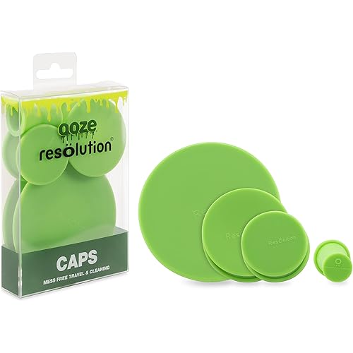 Ooze Resolution Glass Cleaner Caps 1 Large, 2 Small, BlackGreen Bundle Silicone Stretch Caps - Universal Caps for Cleaning, Storage, Odor Proofing - Resolution Gel Glass Cleaner Accessories