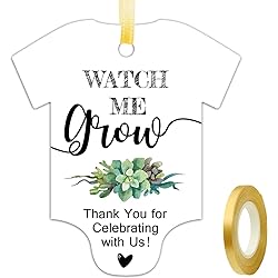 Watch Me Grow Tags for Baby Shower Succulents, Baby Shower Thank You Tags, Baby Shower Favor Tags, 50 Pack with Golden Ribbon