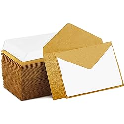 140 Mini Envelopes With White Blank Note Cards, Mini Envelopes 4"x 2.7" For Business Cards, Gift Cards Gold