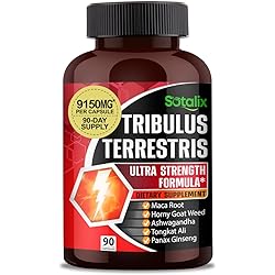 Premium Tribulus Terrestris Extract - 95% Total Saponin 9150 mg Ultra Potency with Maca Root Tongkat Ali Ginseng - High Strength for Men Women - 90 Day Supply 90 Count Pack of 1