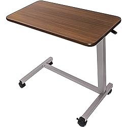 Vaunn Medical Adjustable Overbed Bedside Table With Wheels Hospital and Home Medical Use