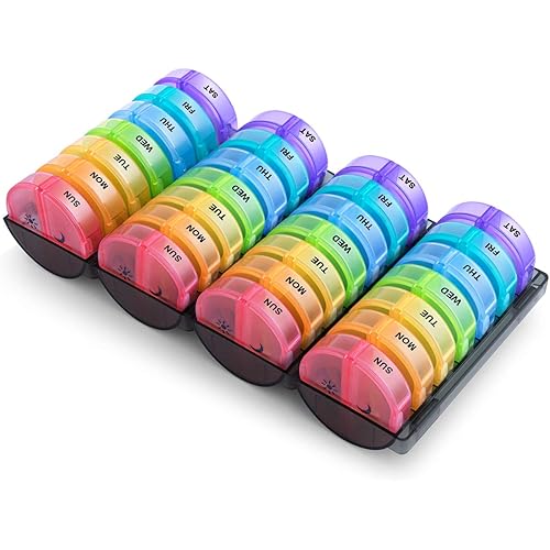 Extra Large Monthly Pill Organizer 2 Times A Day, Barhon XL One Month 28 Day Pill Box AMPM, Daily Pill Case Container Big Compartments for Pills Vitamin Fish Oil Supplements Rainbow