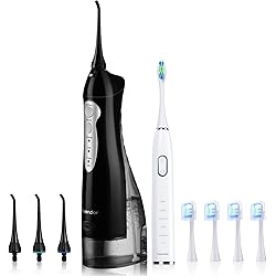 Tovendor Electric Toothbrush with Water Flosser for Family Hygiene, Home and Travel Use Fast USB Charging, IPX7 Waterproof