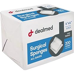 Dealmed Surgical Sponges – 200 Count, 8-Ply, 4" x 4" Surgical Gauze Pads, One Package, Highly Absorbent Gauze Sponges, Wound Care Product for First Aid Kit and Medical Facilities