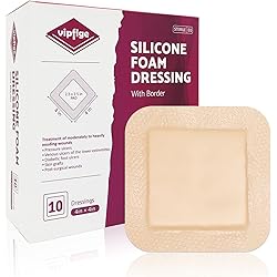 Silicone Foam Dressing with Gentle Adhesive Border 4'' x 4'' 10 Pack, High Absorbency Foam Wound Bandage for Bed Sore, Pressure Ulcer, Diabetic Foot Ulcer, Leg Ulcer