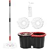 Mop and Bucket Set, 360° Spin Mop and Bucket with Wringer Set and 3 Microfiber Mop Refills, Stainless Steel 61" Extended Handle Spinning Mop Bucket System for Floor Cleaning