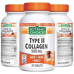 Botanic Choice Type II Collagen Tablets - Adult Daily Supplements - Helps Replenish Collagen Supports Joint and Bone Function Promotes Healthier Looking Skin and Hair for a More Youthful Appearance