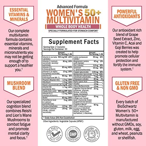 Daily Multivitamin for Women 50 & Over – Memory Support Supplement – Promotes Stress Reduction & Healthy Immune Response – Supports Healthy Heart Function - Designed for Stomach Comfort