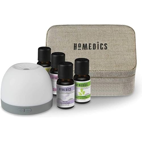 Homedics Essential Oil & Diffuser Gift Set - Aromatherapy Kit with Essential Oils, Ultrasonic Diffuser, Replacement Pads, USB, Travel Case