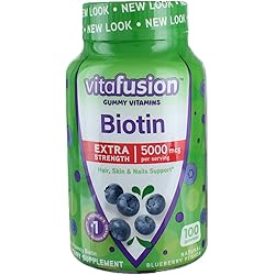 VitaFusion Biotin 5000 mcg Dietary Supplement Gummies Extra Strength Natural Blueberry Flavor - 100 ct, Pack of 3