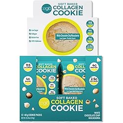321glo Collagen Protein Cookies, Soft-Baked Cookies, Low Carb and Keto Friendly Treats for Women, Men, and Kids 12-Pack, White Chocolate Macadamia Nut