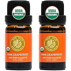 Organic Grapefruit Pink Essential Oil 2 Pack, 100% Pure USDA Certified Aromatherapy for Detox, Cravings, Energy - 10 ml