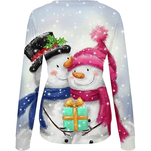 Women Shirts and Blouses Long Sleeve Round Neck Blouses & Shirts Christmas Tops Digital Print Crewneck Lightweight Sweatshirt Pullover Comfy Snowman Santa Print Blouse Easy Match Activewear624