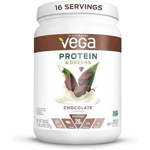 Vega Protein and Greens, Chocolate, Vegan Protein Powder, 20g Plant Based Protein, Low Carb, Keto, Dairy Free, Gluten Free, Non GMO, Pea Protein for Women and Men, 1.2 Pounds 16 Servings