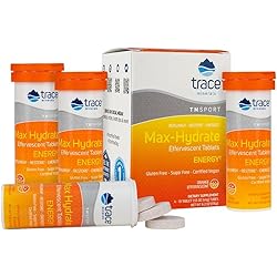 Trace Minerals Max Hydrate Energy Caffeine Tablets-Orange Flavor-4 Tubes- Endurance, Energy, Caffiene, Boost, Replenish,Restore, Energize, Electrolytes