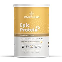 Sprout Living's Epic Protein, Plant Based Protein & Superfoods Powder, Vanilla Lucuma Powder | 20 Grams Organic Protein Powder, Vegan, Non Dairy, Non-GMO, Gluten Free, Low Sugar 2 Pound, 24 Servings