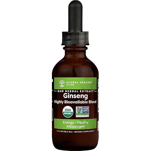 Global Healing B12 Blend & Ginseng Energy Kit - Organic Sublingual B12 Vitamin Supplement Drops for Energy, Mood, Heart & Raw Herbal Extract to Help Reduce Stress and Anxiety- 2 Fl Oz Each