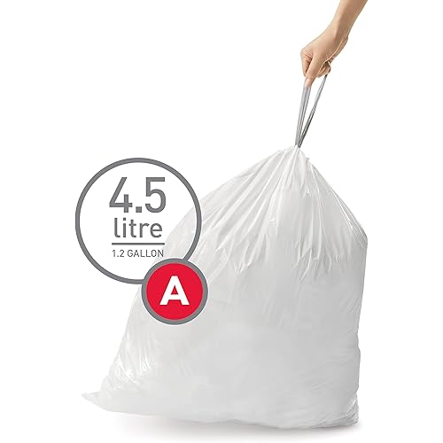 simplehuman Code A Custom Fit Drawstring Trash Bags in Dispenser Packs, 90 Count, 4.5 Liter 1.2 Gallon, White