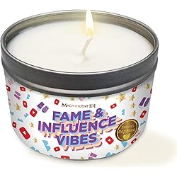 Magnificent 101 Fame & Influence Vibes 6-oz. Candle in Tin Holder; 100% Natural Soy Wax with Ginger, Clove & Frangipani Essential Oils for Aromatherapy, Energy Cleansing & Meditation; Great Gift