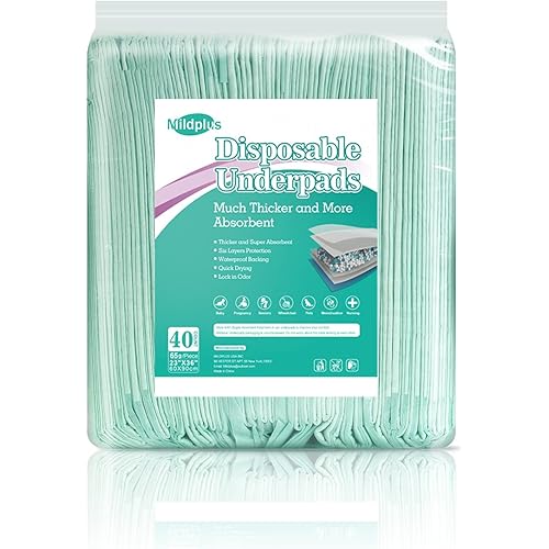 MILDPLUS Disposable Underpads Chucks Pads 23'' X 36'' Heavy Absorbency Incontinence Pads, Waterproof Pee Pads, Thicker Chux Pads for Unisex Adult, Kids and Pet40 Count