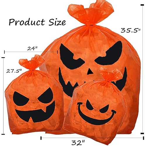 Halloween Pumpkin Leaf Bags Decorationpack of 12-Thicken Pumpkin Trash Bags for Leaves-3 pumpkin expressions4 large 8 small -Pumpkin Lawn Bags with Twist Ties