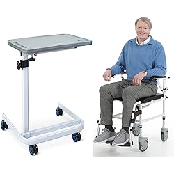 OasisSpace Shower Commode Wheelchair and Overbed Table, Hospital Bed Table with Holder, Adjustable Over Bedside with Wheels for Hospital and Home Use