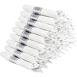 Supernal 60 Pack Silver Plastic Silverware, Pre Rolled Silverware, Premium Disposable Silver Cutlery，Suit for Wedding, Catering Event, Birthday，Party, Supernal