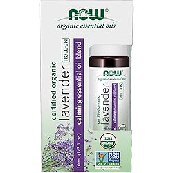 NOW Essential Oils, Lavender Roll-On, Certified Organic, Calming Blend, Steam Distilled, Topical Aromatherapy, 10-mL