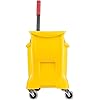 Rubbermaid Commercial Products, Mop Bucket with Wringer on Wheels, Heavy Duty All-in-One Tandem Mopping Bucket, Yellow, 31 Quart FG738000YEL