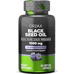 ORZAX Black Seed Oil Capsules, 90 Days Supply, 2% Thymoquinone, Non-GMO, Gluten Free, Cold Pressed Black Cumin Pills, Nigella Sativa Supports Immune System, Joints, Hair Growth, Skin