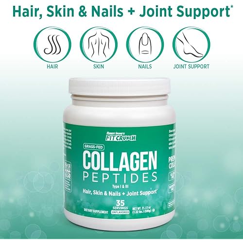 FITCRUNCH Grass Fed Collagen Peptides, Type 1 & 3, Hair, Skin, Nails & Joint Support, Gluten Free, Non GMO, Dairy Free, Certified Kosher 35 Servings, Unflavored