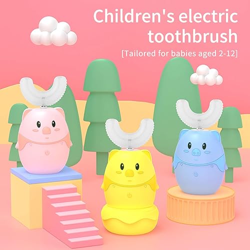 Kid's Ultrasonic U-Shaped Electric Toothbrush,3 Clean Modes,IPX7 Waterproof,360°Silicone Automatic Toothbrush for Kids Aged 2-8Pink01