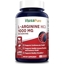 L-Arginine 1000 mg 200 Veggie Capsules Non-GMO, Vegetarian & Gluten Free