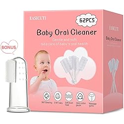 62PCS Baby Tongue Cleaner, Baby Oral Cleaner Newborn Baby Toothbrush,Disposable Infant Toothbrush Clean Baby Mouth,Gauze Gum Cleaner Stick Dental Care for 0-36 Month Baby1 Finger Toothbrush with Case