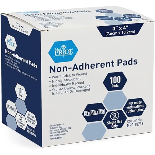 Medpride Sterile Non-Adherent Pads| 100-Pack, 3” x 4”| Non-Adhesive Wound Dressing| Highly Absorbent & Non-Stick, Painless Removal-Switch| Individually Wrapped for Extra Protection