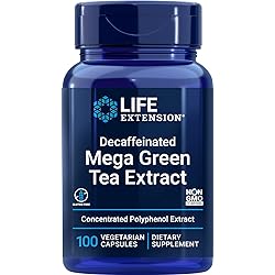Life Extension Decaffeinated Mega Green Tea Extract -For Cholesterol Management, Cellular Cardiovascular & Cognitive Health -Rich in Polyphenols - Gluten Free, Non-GMO - 100 Vegetarian Capsules