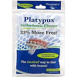Platypus Orthodontic Flossers for Braces | Ortho Picks for Adults & Kids | Fits Under Arch Wire | Non-Damaging | Encourage Flossing Habits | Floss Teeth in Under Two Minutes 40 Count Pack of 1