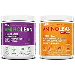 Vegan AminoLean Pre Workout Energy Mango 25 Servings with AminoLean Recovery Post Workout Boost Blood Orange 30 Servings
